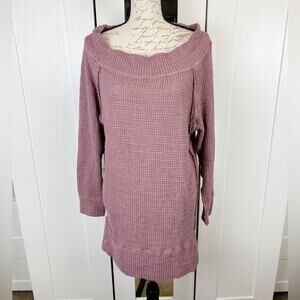 Pink Lily Oversized Long Thermal Knit Off Shoulder Top Size Medium
